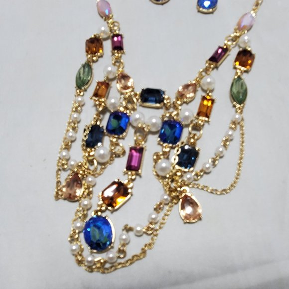 JTV multicolor crystal gold tone  necklace and earring set - Picture 2 of 8